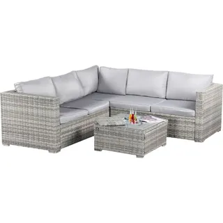 bixente Polyrattan Garten-Lounge 5-Sitzer mit Tisch Auflagen und Eisfach-Größe:Einheitsgröße