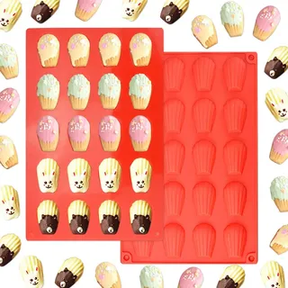 EMAGEREN 2 Stück Silikon Backformen Madeleines Kuchen Formen 20 Hohlräumen Silikonform BPA freie Wiederverwendbare Schokoladenkuchenform für EIS Eiswürfel Pudding Gelee Mini-Kuchen Schokolade