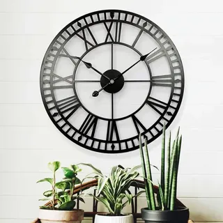 Wetterfeste Gartenuhr – Retro – Römische Ziffern – Vintage – Schlicht – Kunstvolles Eisen – Außenuhr – Batteriebetrieben – Geräuschlos – 40 Cm