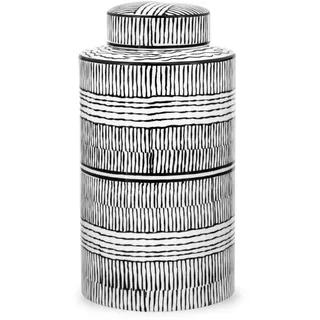 Torre & Tagus Takara Schwarz-Weiß-Ingwer-Vase mit Deckel, 27,9 cm hoch, Moderne Vase für Blumen, Raumdekoration, Klassische, handgefertigte Heimdekoration für Aufbewahrung und Tischdekoration, mit