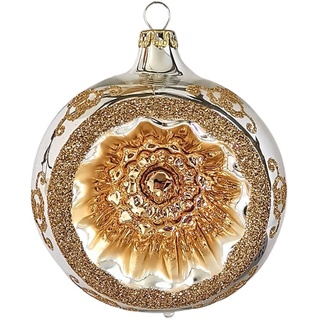 Thüringer Glasdesign Weihnachtsbaumkugel Reflexkugel, Renaissanceband, silber/gold (6 St), mundgeblasen, handbemalt silberfarben