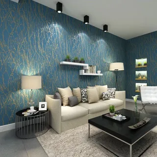 QIHANG Modern Minimalistische Biegung Baum Muster Vlies Tapete Rolle Blau Grau Farbe 0,53m(1.73') * 10m (32,8 ') = 5,3m2 (57 sqft)