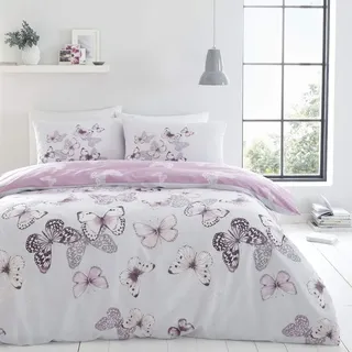 Catherine Lansfield Bettwäsche-Set mit Kissenbezügen, Schmetterling-Design, für Kingsize-Betten, meliert