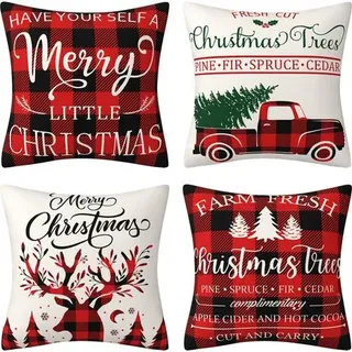 Weihnachtsdekoration Kissenbezüge 4er-pack, Weihnachtsbaum Schneeflocke Rentier Heimdeko Leinen Kissenhüllen Xmas Urlaub Farmhaus Wohnzimmer Zierkissen Dekor