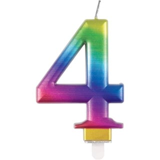 Metallische Geburtstagskerze - Zahl 4 - Regenbogen