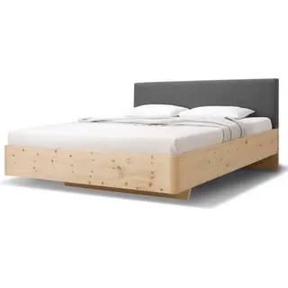 Einzelbett Gardena 140 x 200 cm in Zirbe Natur mit Kopfteil Lodenstoff