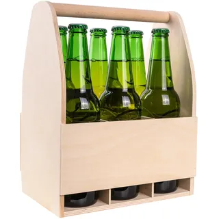 Creative Deco Flaschenträger Holz für 6 Bierflaschen | Bierträger Flaschenhalter | Maße 24 x 16 x 30 cm (+/- 1 cm) | Männerhandtasche Holz