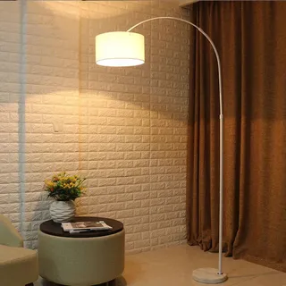 Bogenlampe Bogenleuchte Stehlampe Stoff Weiß Design E27 Stoffschirm Stehleuchte