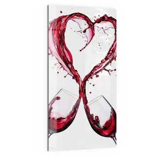DEQORI Glas-Magnettafel | 50x100 cm groß | Motiv Weinherz beim Anstoßen | Memo-Board aus Glas | Magnetboard inkl. Magnete, Stift & Tuch für Küche & Büro | Tafel magnetisch & beschreibbar