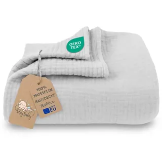 Babydecke Musselin Decke Baumwolle Kuscheldecke Pucktuch Kinder, Totsy Baby grau 60 cm x 75 cm
