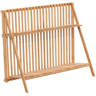 Spetebo Trockenständer Bambus Holz Abtropfgitter für Geschirr - 60x29 cm, Zubehör für Wandmontage, faltbares Gittergestell beige