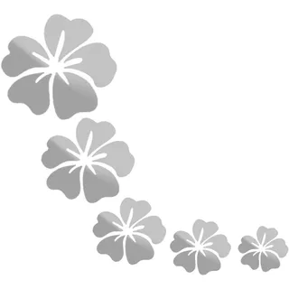 Toifucos Spiegel Wandaufkleber, DIY 3D Hibiskus Blume Spiegel Wandtattoo Entfernbar Wandsticker, 5 pcs Hibiskus Blume (Silber)