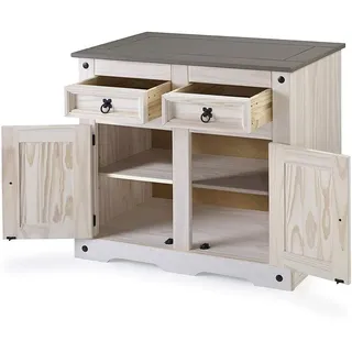 Sam Sideboard Kommode 91,5 x 83,5 x 43 cm Pinienholz weiß grau lasiert MEXICO