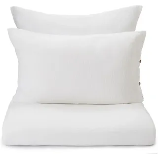 Urbanara Partnerbettwäsche Trofa Bettwäsche Set I 100% Baumwolle, Baumwolle, 3 teilig, Kuschelig, weiche Musselin Bettwäsche mit Kokosnussknöpfen weiß