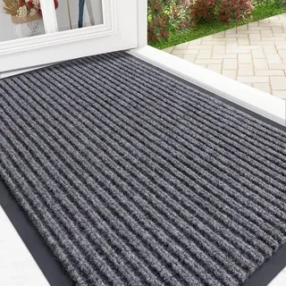 Fußmatte Für Drinnen Und Draußen, Wasserdicht Und Strapazierfähig, Farbecht, Unauffällig, Leicht Zu Reinigen, Für Terrasse, Veranda, Eingangsbereich, 75 X 44,5 Cm, Grau