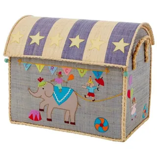 rice Aufbewahrungskorb Zirkusdesign mit Klappdeckel handgefertigt 44 x 26 x 38 cm mit Griffen