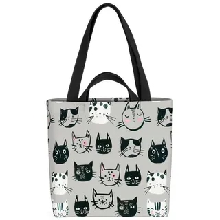 VOID Henkeltasche (1-tlg), Katzenköpfe Katze Cat Comic Muster Tiger Haustiger Spielzeug katzenki bunt
