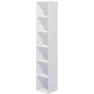 Panana 6-Tier Bücherregal, Bücherschrank schmal, Würfelregal, Modernes offenes Regal, Aufbewahrungsregale und Präsentationsregale für Wohnzimmer, Home Office, Schlafzimmer (Weiß, 6-Tier)