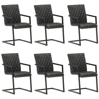 vidaXL Freischwinger 6 Stk. Schwarz Echtleder