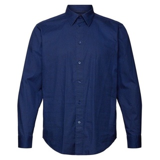 Esprit Langarmhemd Gemustertes Hemd, 100 % Baumwolle blau