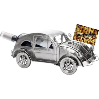 BRUBAKER Weinflaschenhalter Flaschenhalter Nostalgisches Auto - 32 cm Weinflaschen Dekoration, (1-St., Oldtimer), Metall Wein Geschenk mit Grußkarte silberfarben