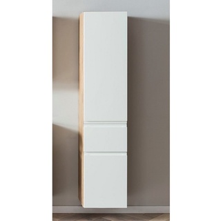 Lomadox Hochschrank VASTO-03-WHITE Badezimmer 40cm in Wotan Eiche Nb. mit weiß matt, B/H/T 40/180/35 cm braun|weiß