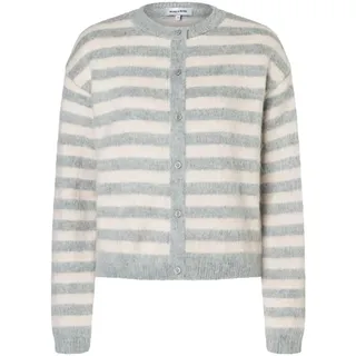 More & More kurze, haarige Flauschstrickjacke in grau/ecru | Gr.: 38