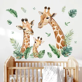 wondever Wandtattoo Safari Giraffe Wandsticker Tropische Blätter Dschungel | Abziehen und Aufkleben, Abziehbar, Wandaufkleber Selbstklebend für Kinderzimmer Babyzimmer Schlafzimmer Wanddeko