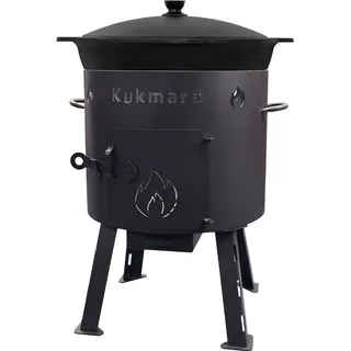 SET Feuerofen Utschak Kukmara Ø ca. 40 cm + Kazan Usbekisch aus Gusseisen mit Alu-Deckel 16 L
