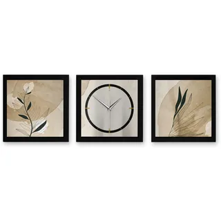 Kreative Feder 3D Designer-Wanduhr Floral Beige 3-teilige Funkuhr 90x30cm Beige in modernem Metallic-Look rechteckig ohne Tickgeräusche (Floral Beige, 90x30cm; leises Funkuhrwerk)