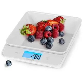 Duronic KS100 WH Küchenwaage - Digitale Lebensmittelwaage mit 1,2 L abnehmbarer Schüssel - Haushaltswaage bis 5kg
