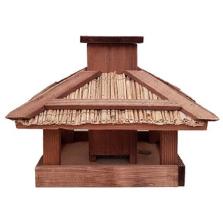 Futterhaus ROTES MOOR mit Schilfdach, Vogelhaus aus Holz