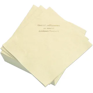 Geschenke mit Namen Servietten Champagner, Prägung in Gold-Schrift: HERZLICH WILLKOMMEN ZU UNSERER GOLDENEN Hochzeit, 25 Stück, ca. 33 x 33 cm
