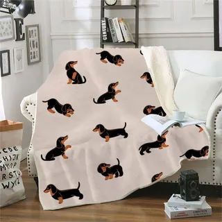 RFFLUX 3D Dackel Decke 130x150cm Warmer Winter Weich Cartoon Tier Hund Kuscheldecke Microfaser Sherpa Wohndecke TV Decke Flauschige Couchdecke für Kind Weihnachten Geschenk Blanket