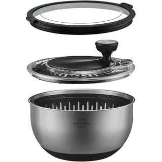 SILBERTHAL Salatschleuder Edelstahl mit Deckel 4,5l groß & rutschfestem Boden - Salad Spinner mit Kurbelantrieb & Stopptaste - BPA-frei & Spülmaschinenfeste Schüssel