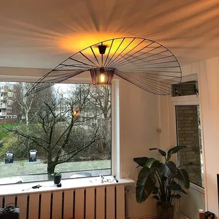 Vintage Hängeleuchte Wohnzimmer LED Vertigo Pendelleuchte (Licht Höhenverstellbar) Fiberglas/PU Hut Lichter E27 Kronleuchter für Restaurant Schatten Modern Schwarz Hängelampe