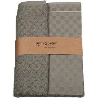 Ross 2er Pack Zwirn Halbleinen Geschirrtücher, 908, 1x Geschirrtuch 50x70 cm + 1x Küchenfrottiertuch 50x50 cm + flanell - braun