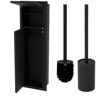 HAGO Toilettenpapierhalter WC Modul Edelstahl Einbauschrank Unterputz Wandnische, Mit Klappe schwarz