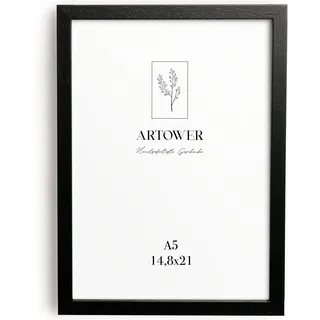 Artower® Bilderrahmen für DIN A5 15 x 21 cm Schwarz Holz Dünner Rahmen | Dokumentrahmen Zertifikatrahmen Collage | Picture Frame Black Wood 14,8 x 21cm | Holzbilderrahmen Poster Rahmen Echtholz