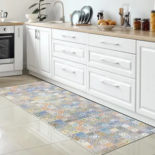CARPETIA Küchenteppich Fliesenmuster Bunt rutschfest 80x200 cm