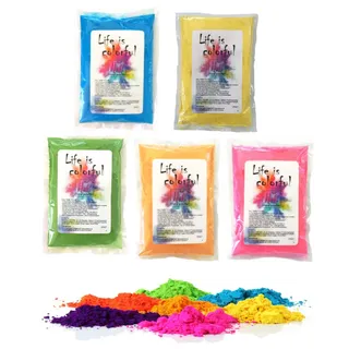 h2i Holi Pulver | 5 Farben x 100 g | 500 g buntes Farbpulver | Holi Color Powder - 5 Farbbeutel mit leuchtenden Farben zum Werfen | für Festivals Fotoshooting Baby-Shower Party-Foto Fun & Action