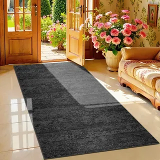 Küchenteppich Waschbar 70 x 140 cm Teppich Läufer für Küche Flur und Wohnraum Flurteppich Läufer Lang Küchenläufer Fußmatte Groß Läufer Flur Teppich Modern Schlafzimmer Eingangsteppich Schwarz
