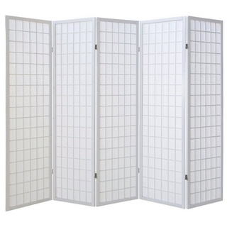 Homestyle4u Paravent Holz Paravent Raumteiler Trennwand Shoji in weiß Spanische Wand Sichts, 5-teilig weiß 220 cm x 175 cm