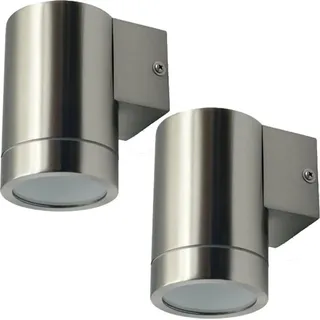 ETC Shop 2er Set Fassaden Außen Lampen rund Edelstahl 1-flg silber