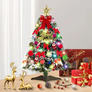 Mini Weihnachtsbaum, Künstlicher Weihnachtsbaum mit Ornamenten, Mini Tannenbaum für Tisch, Weihnachts Baum klein, Christbaum,Weihnachtsdeko, Tannenbaum für Schreibtisch Tisch Büro Dekoration, 60cm