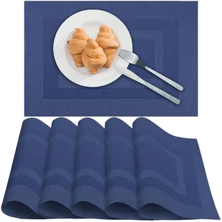 marysgift Tischsets Abwaschbar Platzsets Abwischbar 6er Set Tischsets Blau PVC Hitzebeständig Platzdeckchen Vinyl Tischmatten Platzmatten für Zuhause Restaurant Küche Speisetisch 30x45cm 0019