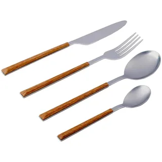 Camping Wagner Basic Besteck-Set, 16-teilig, Edelstahl, Holzdesign