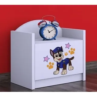 BDW - Nachttisch Kinderzimmer - Super Hunde - Nachtschrank Kinder - Nachttisch mit 1 Schublade - Nachtschrank für Schlafzimmer Kinderzimmer - 40x44x34cm - Weiß - Hund eines Polizisten