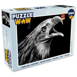 MuchoWow Puzzle Adler - Porträt - Raubvögel - Schwarz - Weiß - Vogel, 1000 Puzzleteile, Foto-Puzzle, Bilderrätsel, Puzzlespiele, Klassisch schwarz 48 cm x 68 cm x 2 cm | Querformat