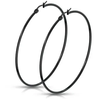 BUNGSA Ohrring-Set Creolen schmal 70mm schwarz aus Edelstahl Damen (1 Paar (2 Stück), 2-tlg), Ohrschmuck Ohrringe schwarz